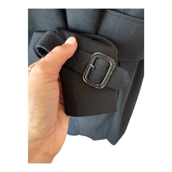 Sandro Coat Women Medium Black Wool Blend Double Breasted Trench Overcoat Luxury - Picture 7 of 13